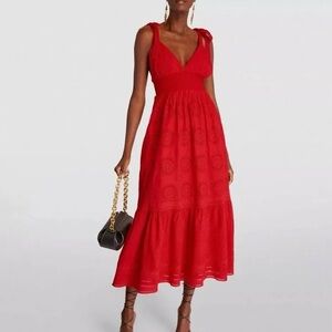 Alice + Olivia Levine Eyelet Midi Dress – Bright Poppy Red